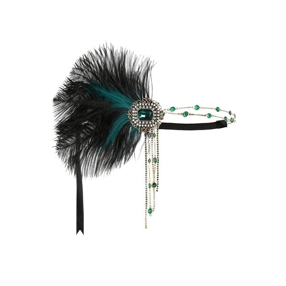 1920s Flapper Headband Beaded Feather Costume Accessory for Gatsby Style - Picture 6 of 6